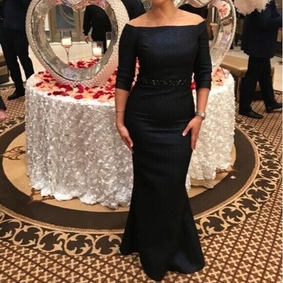 Rickie Freeman For Teri Jon Jacquard Off The Shoulder Gown Womens Size 16 - Picture 15 of 16